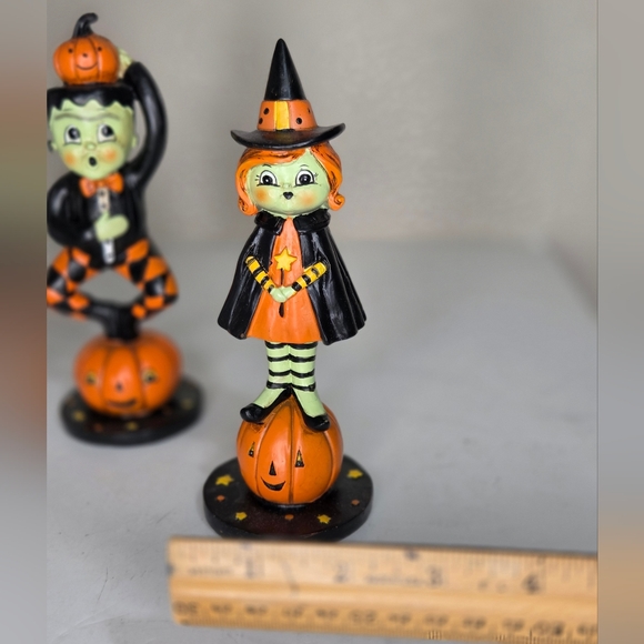 Johanna Parker Halloween Black Cat Frankenstein And Witch Figurines Set HTF Rare - Picture 7 of 10